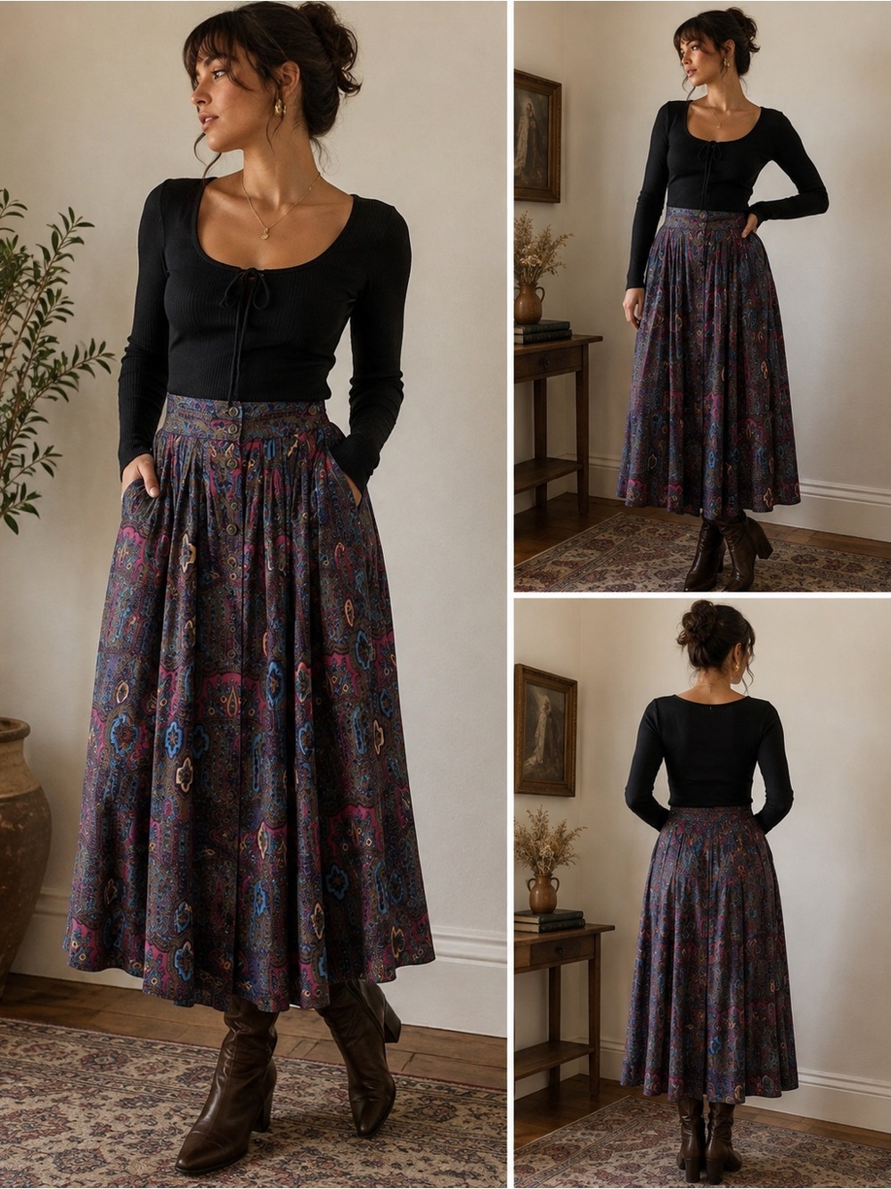 Vintage Giorgio Sant’Angelo Paisley Button Front Midi Skirt Size 10